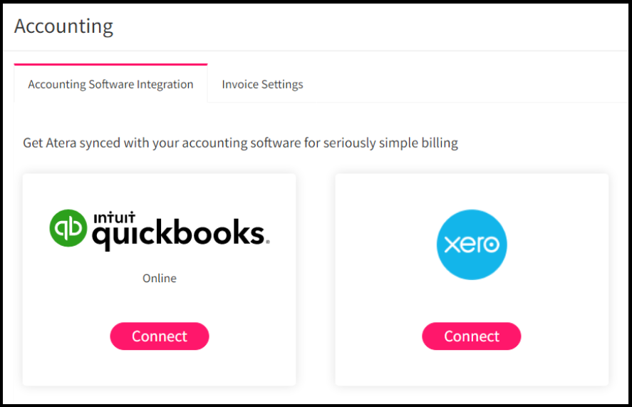 Atera Integration with QuickBooks - Accounting Page